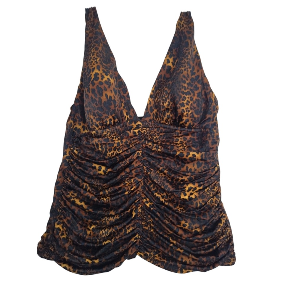 Miraclesuit Womens Leopard Print Ruched Tankini Top Brown Black‎ Size 12 66531